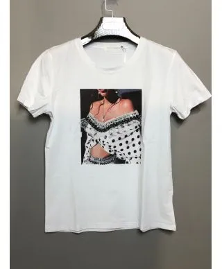 T-shirt donna particolare - Bianca - Con perline