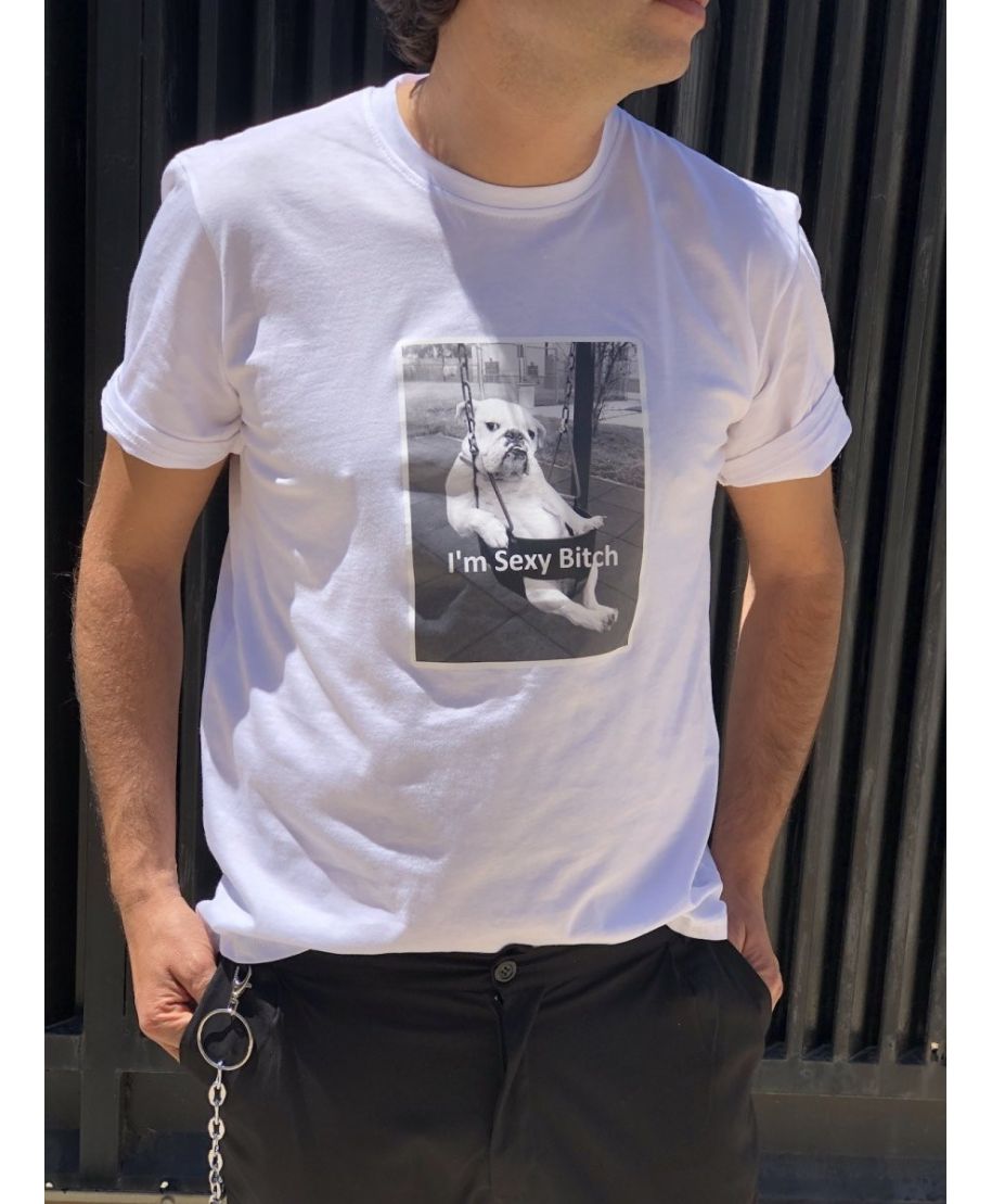 Thedifferent T-Shirt Uomo Giraffa Con Linguaccia – Bianca, 100% Cotone, Stampa Divertente