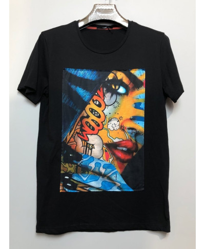 T-shirt uomo, nera - Stampa multicolor