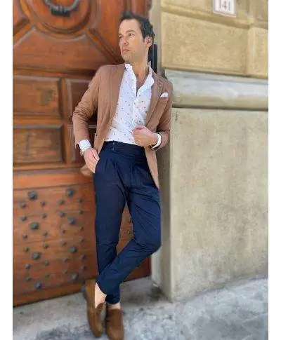 Pantaloni uomo blu, vita alta