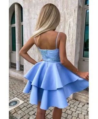 Abito corto elegante - Azzurro - A palloncino