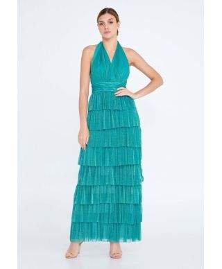 Vestito elegante lungo - Verde - Brillantinato