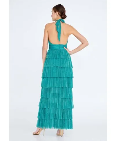 Vestito elegante lungo - Verde - Brillantinato