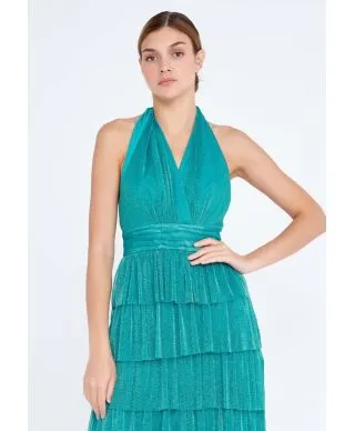 Vestito elegante lungo - Verde - Brillantinato