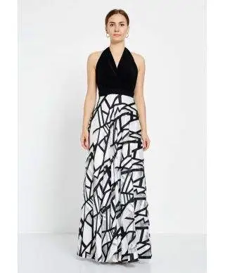 Vestito lungo elegante - Bianco e nero - Collo all'americana