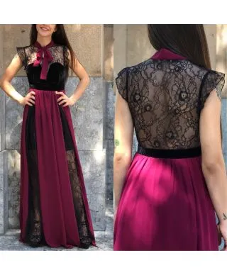 Abito Tuwe Fuxia - Vestito lungo con pizzo - Abito donna elegante
