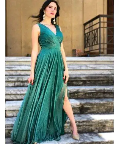 Vestito lungo elegante, verde - Brillantinato - Cerimonia