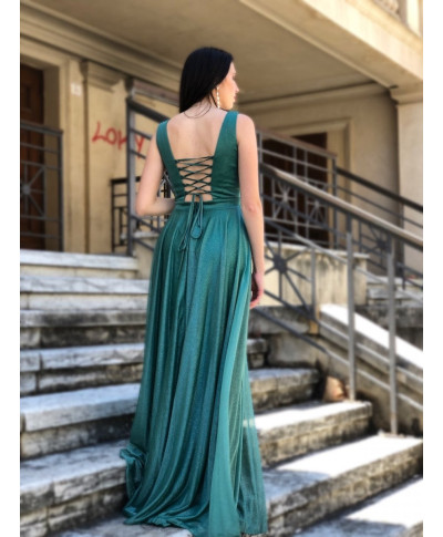 Vestito lungo elegante, verde - Brillantinato - Cerimonia