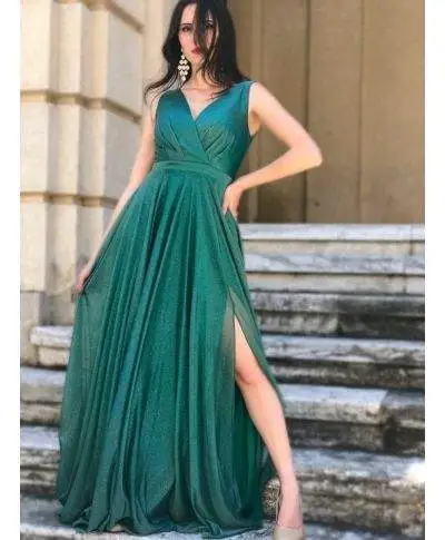 Vestito lungo elegante, verde - Brillantinato - Cerimonia