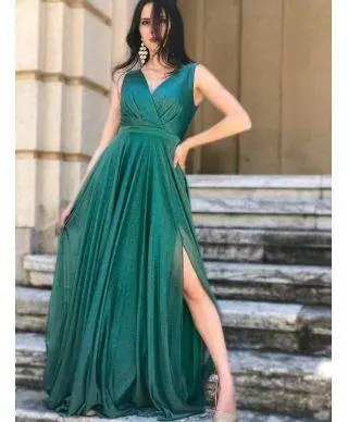 Vestito lungo elegante, verde - Brillantinato - Cerimonia