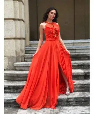 Vestito da cerimonia - Arancione - Con spacco