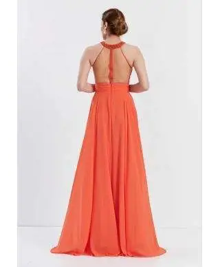 Vestito da cerimonia - Arancione - Con spacco