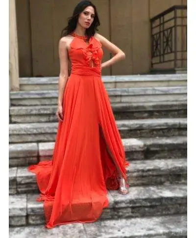 Vestito da cerimonia - Arancione - Con spacco