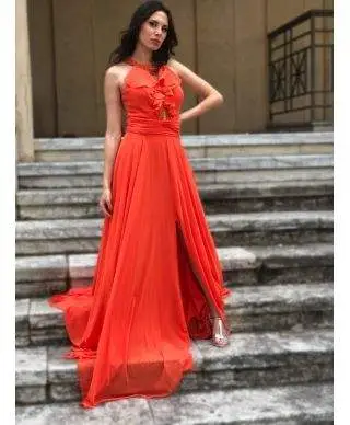 Vestito da cerimonia - Arancione - Con spacco
