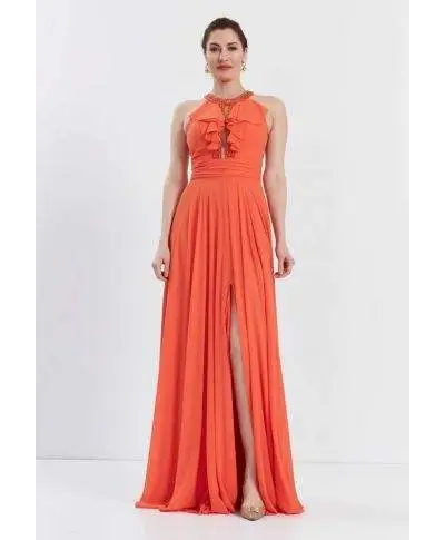 Vestito da cerimonia - Arancione - Con spacco