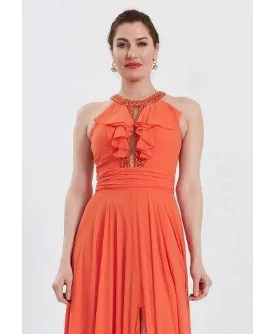 Vestito da cerimonia - Arancione - Con spacco