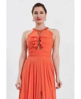 Vestito da cerimonia - Arancione - Con spacco
