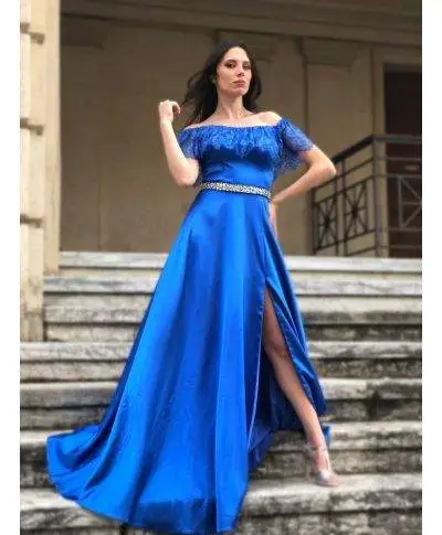 Vestito elegante - Scollo a baca - Blu cobalto