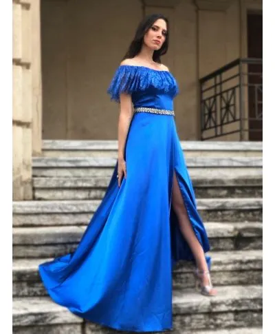 Vestito elegante - Scollo a baca - Blu cobalto