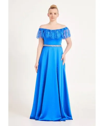 Vestito elegante - Scollo a baca - Blu cobalto