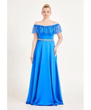 Vestito elegante - Scollo a baca - Blu cobalto