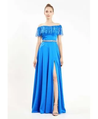 Vestito elegante - Scollo a baca - Blu cobalto