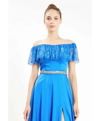 Vestito elegante - Scollo a baca - Blu cobalto