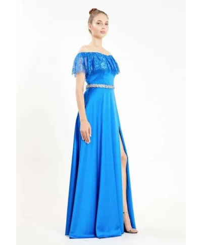 Vestito elegante - Scollo a baca - Blu cobalto