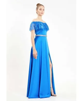 Vestito elegante - Scollo a baca - Blu cobalto