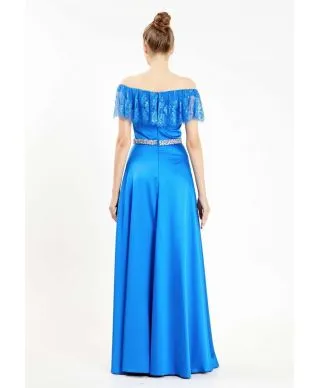 Vestito elegante - Scollo a baca - Blu cobalto