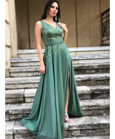 Vestito elegante - Lungo - Con spacco - Verde