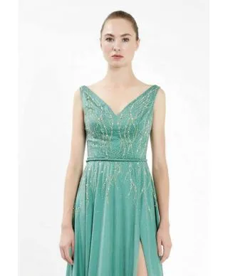 Vestito elegante - Lungo - Con spacco - Verde
