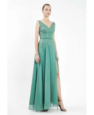 Vestito elegante - Lungo - Con spacco - Verde
