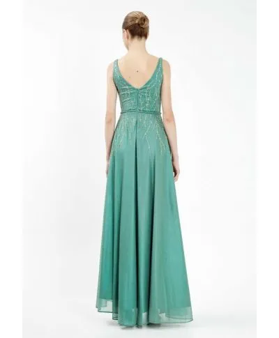 Vestito elegante - Lungo - Con spacco - Verde