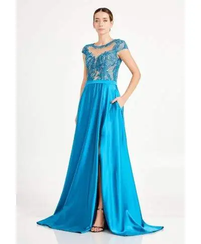 Vestito lungo con spacco - Turchese