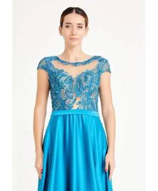 Vestito lungo con spacco - Turchese