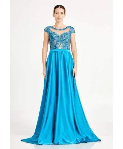 Vestito lungo con spacco - Turchese