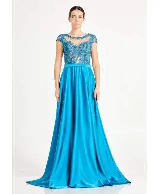 Vestito lungo con spacco - Turchese