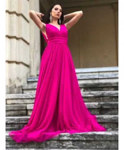 Vestito lungo elegante, fuxia - In tulle