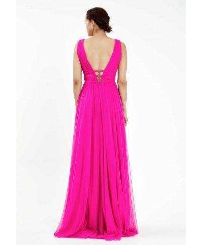 Vestito lungo elegante, fuxia - In tulle
