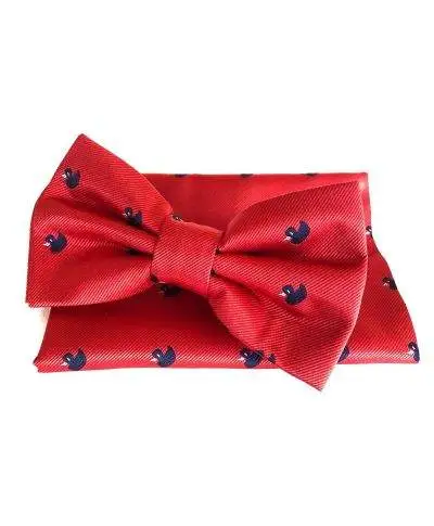 Papillon uomo - Rosso - Fantasia paperelle - Abbinato alla pochette