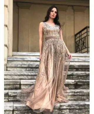 Vestito oro - Oro lungo elegante - Corpetto decorato