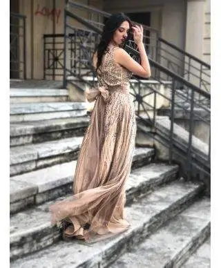 Vestito oro - Oro lungo elegante - Corpetto decorato
