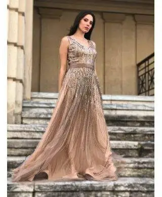 Vestito oro - Oro lungo elegante - Corpetto decorato