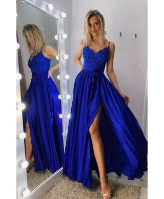 Vestito elegante - Blu cobalto - Con spacco