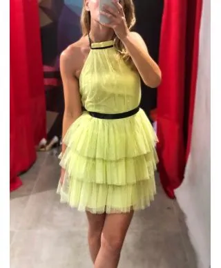 Vestito corto, elegante - Giallo - In tulle