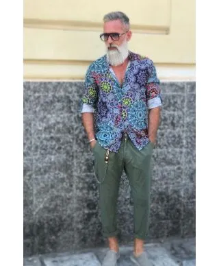 Camicia uomo particolare - Disegno bandana - Collo coreano