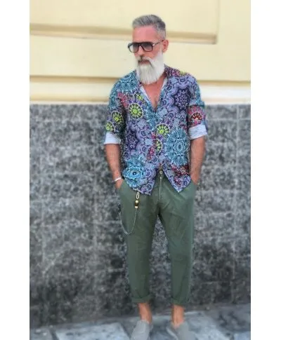 Camicia uomo particolare - Disegno bandana - Collo coreano