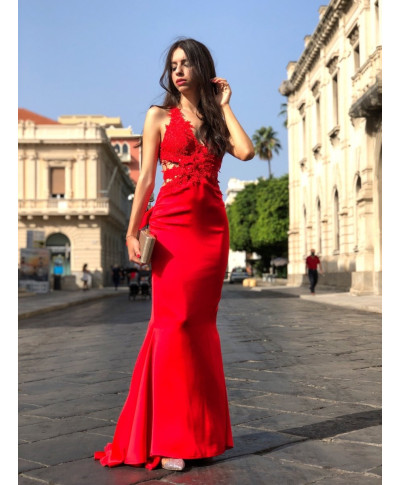 Vestito rosso, elegante - A sirena - Schiena scoperta
