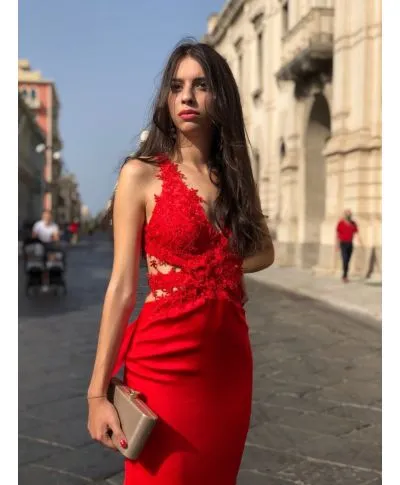Vestito rosso, elegante - A sirena - Schiena scoperta
